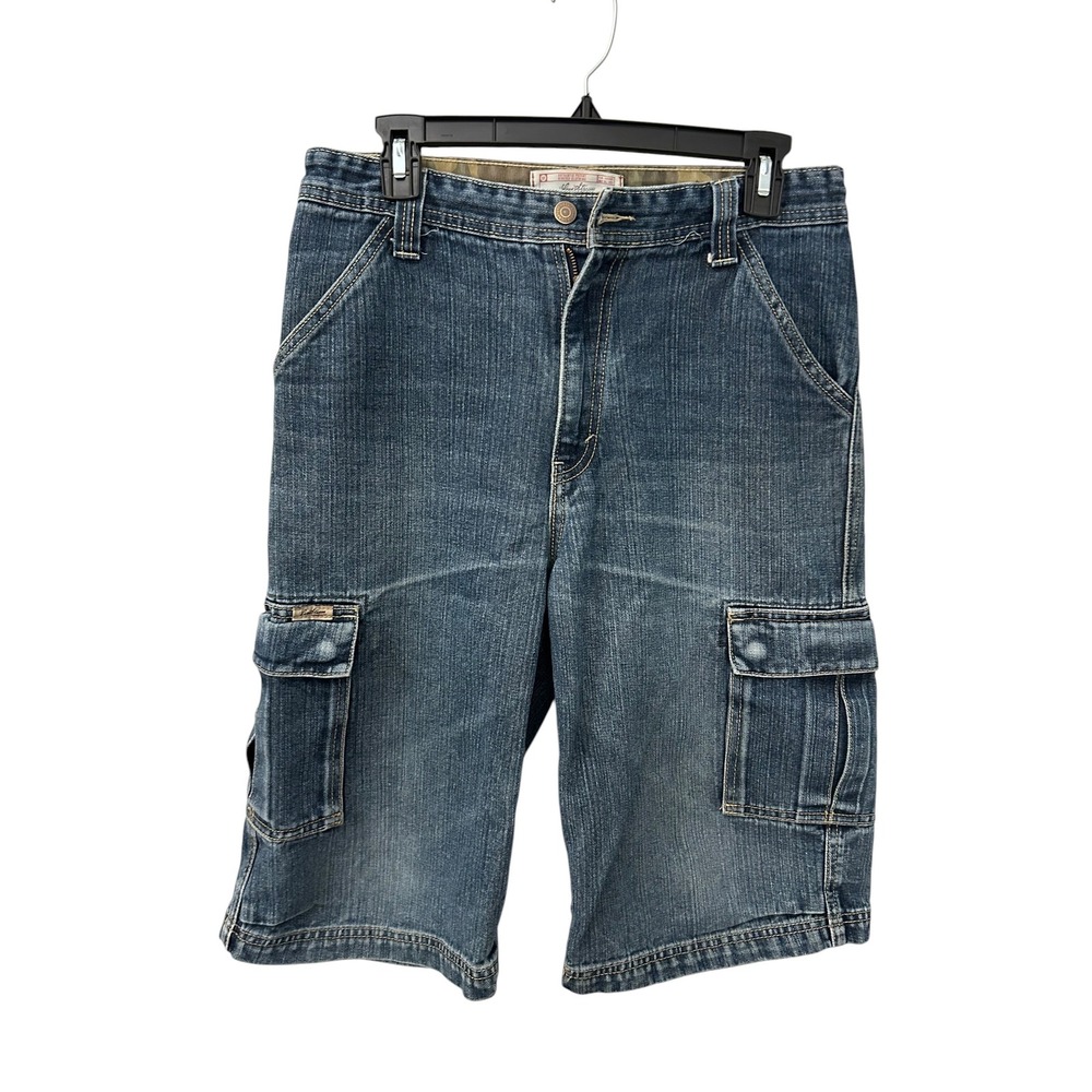 Levi Strauss Signature Mens Denim Cargo Shorts Blue Camo Trim Size 18 Regular